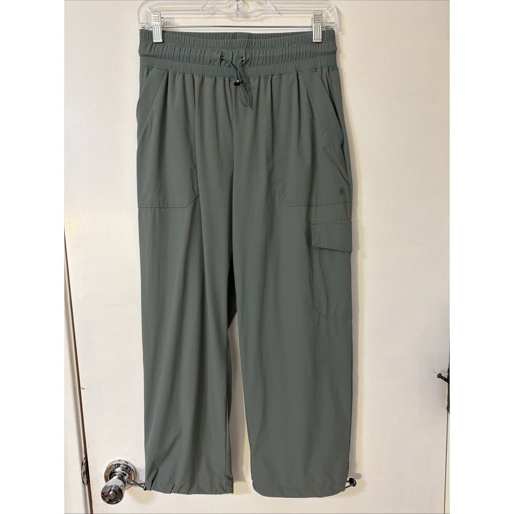 Womens Hiking Crop Pants Cargo Wide Leg pockets Sz Small Sage Green Y2K GorpCore